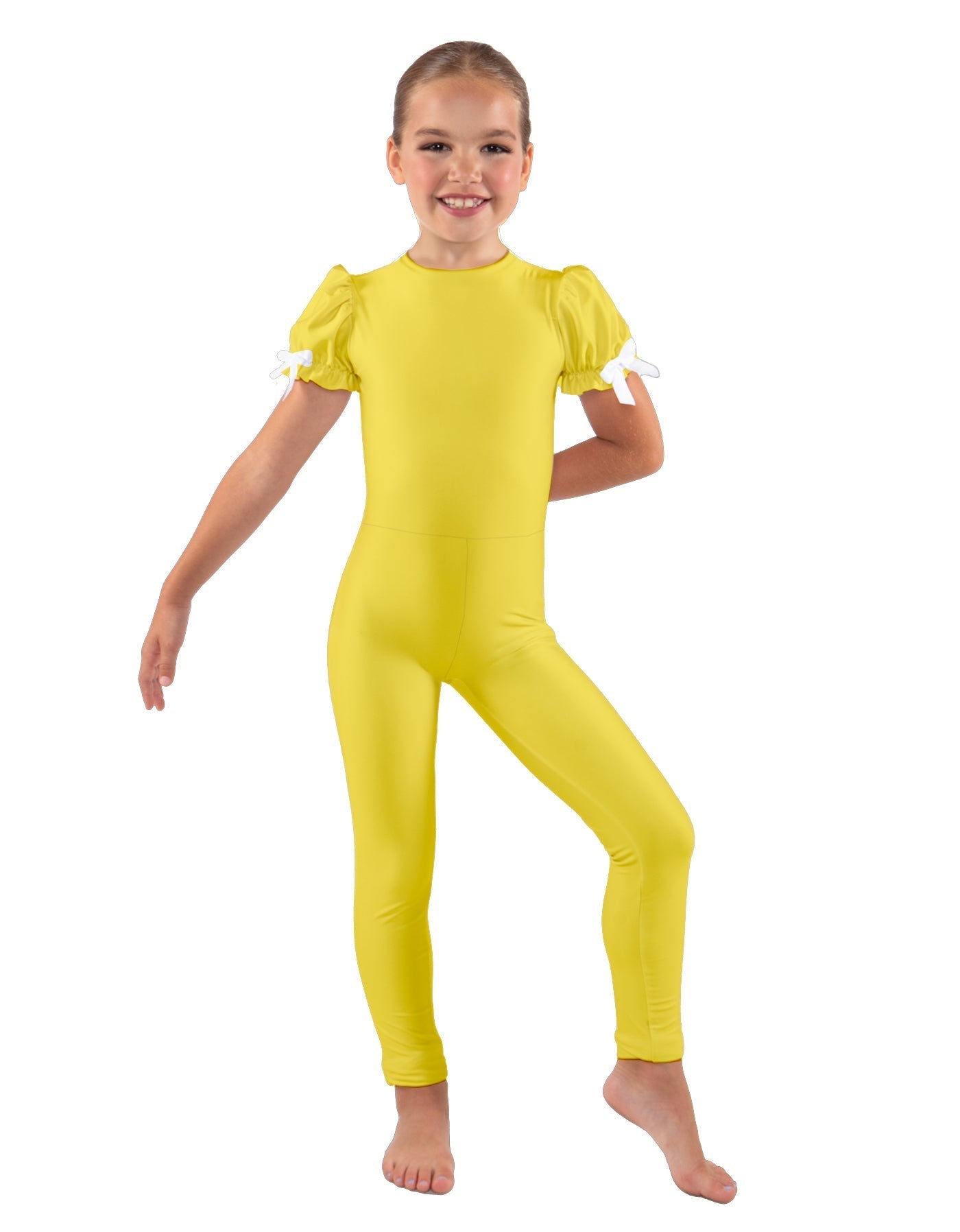 Solid Lycra Puff Sleeve Round Neck Keyhole Unitard