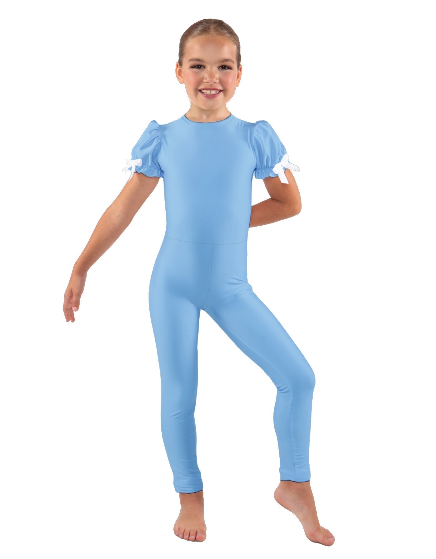 Solid Lycra Puff Sleeve Round Neck Keyhole Unitard