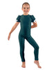 Solid Lycra Puff Sleeve Round Neck Keyhole Unitard