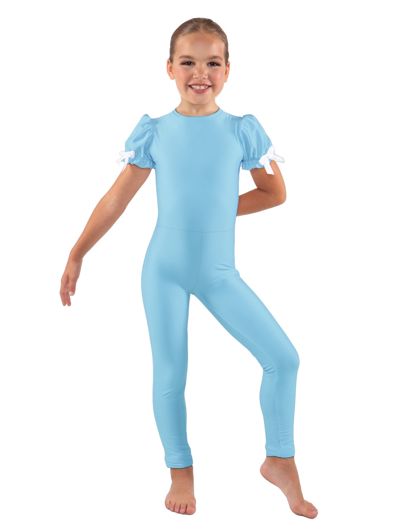 Solid Lycra Puff Sleeve Round Neck Keyhole Unitard