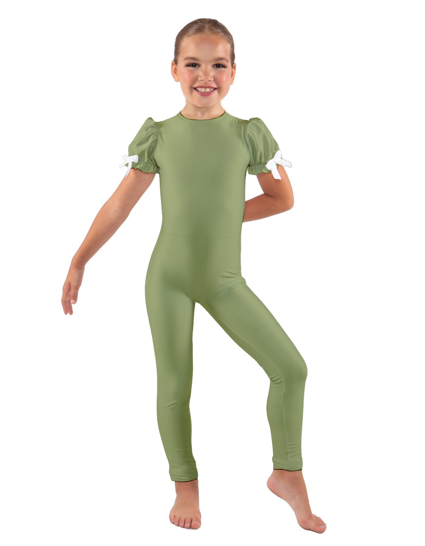 Solid Lycra Puff Sleeve Round Neck Keyhole Unitard