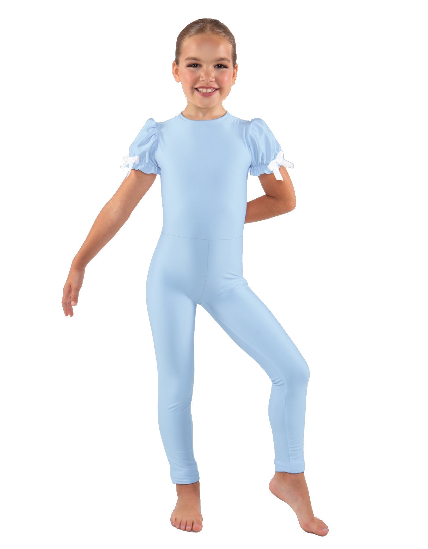 Solid Lycra Puff Sleeve Round Neck Keyhole Unitard