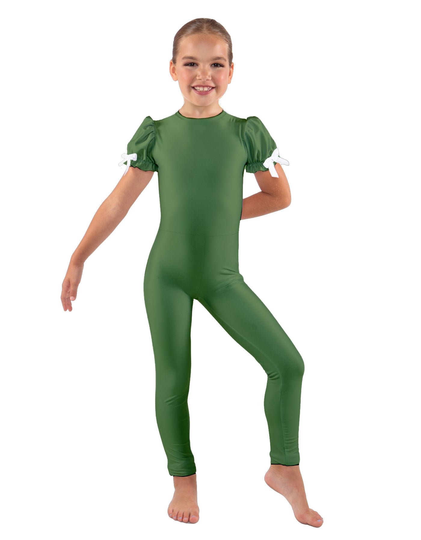 Solid Lycra Puff Sleeve Round Neck Keyhole Unitard