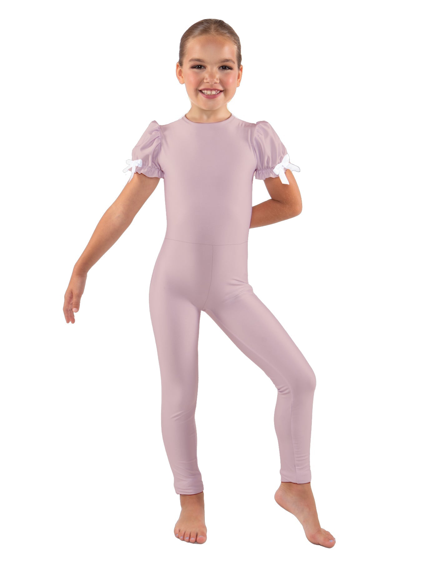 Solid Lycra Puff Sleeve Round Neck Keyhole Unitard