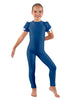Solid Lycra Puff Sleeve Round Neck Keyhole Unitard