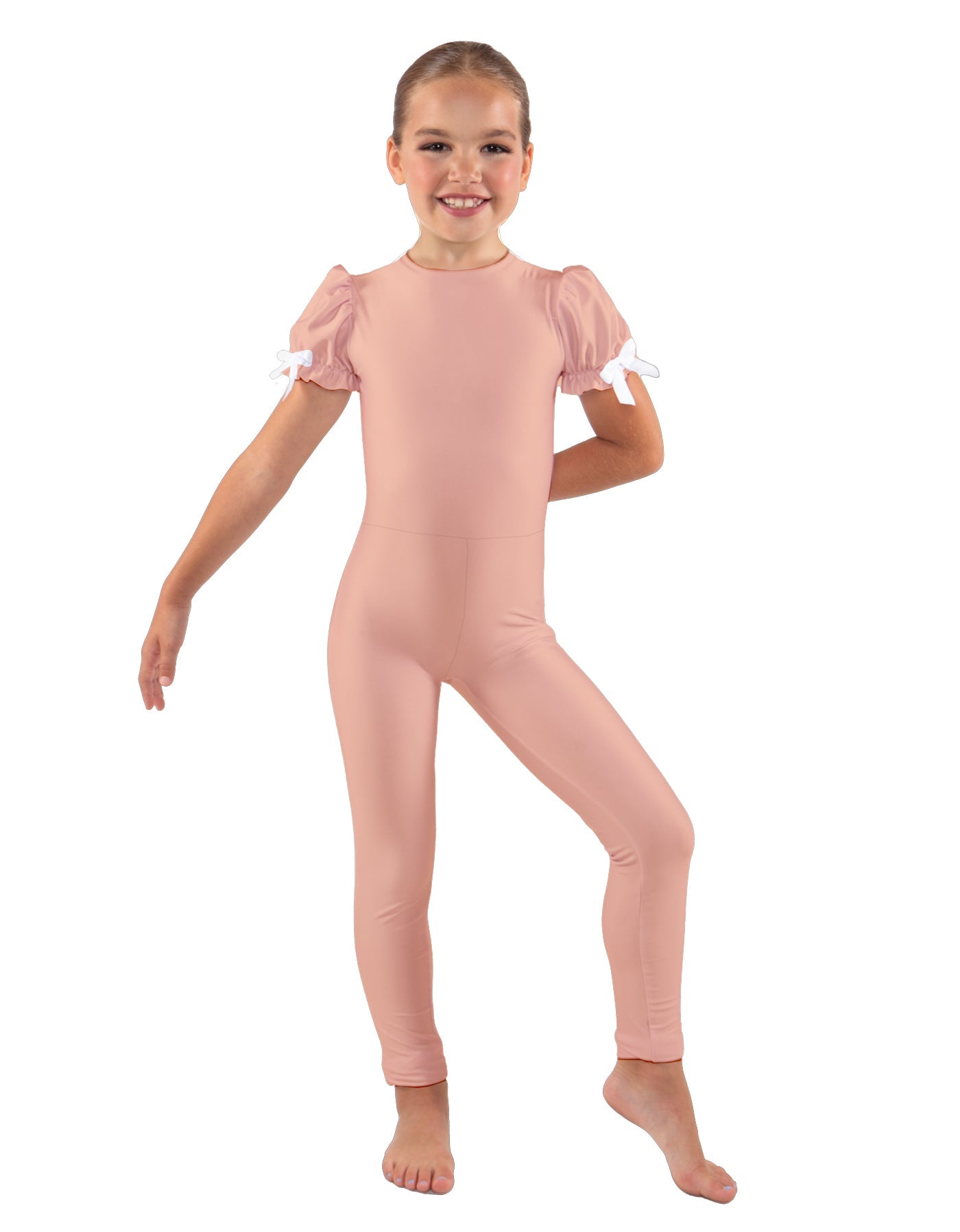 Solid Lycra Puff Sleeve Round Neck Keyhole Unitard