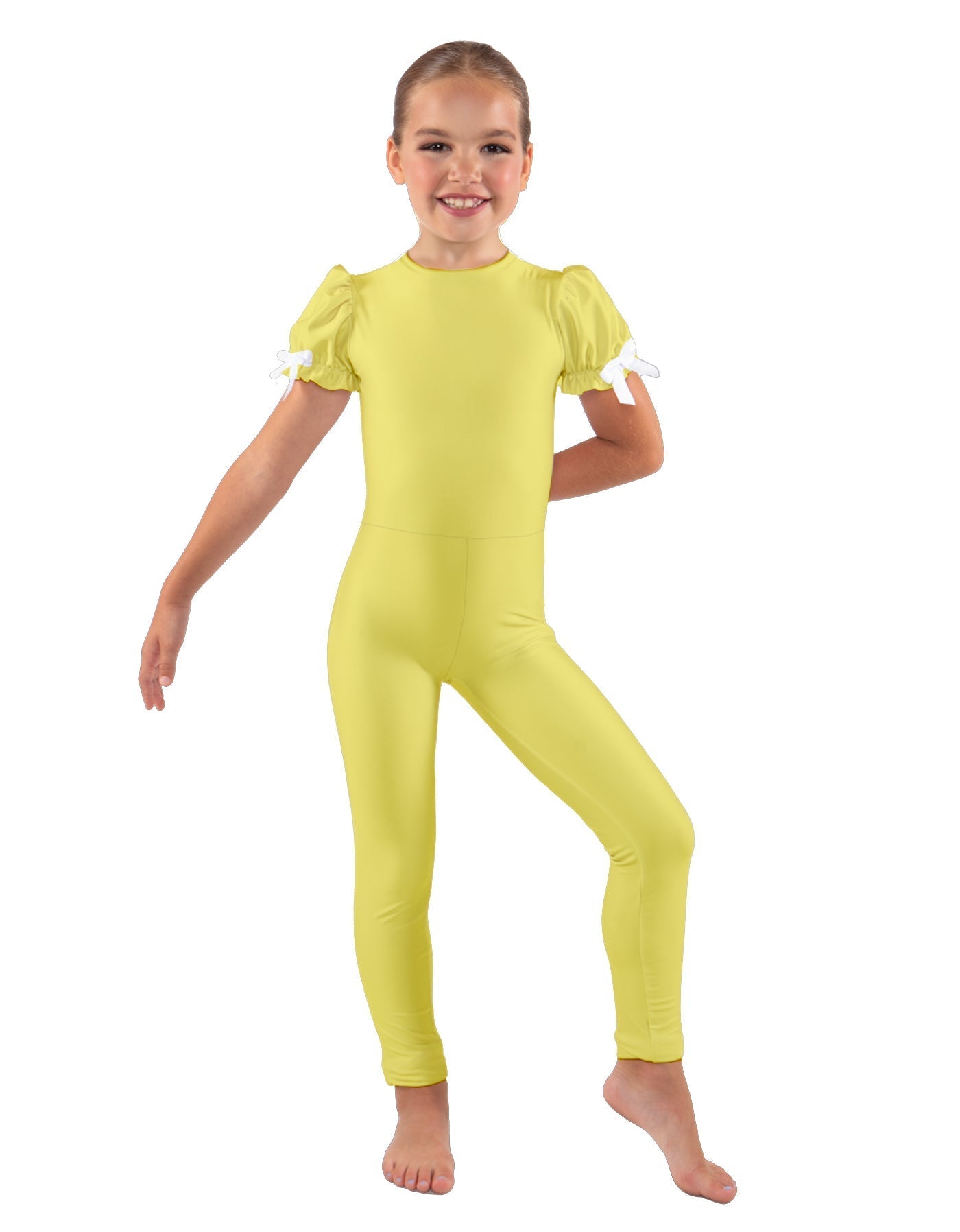 Solid Lycra Puff Sleeve Round Neck Keyhole Unitard