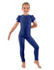 Solid Lycra Puff Sleeve Round Neck Keyhole Unitard