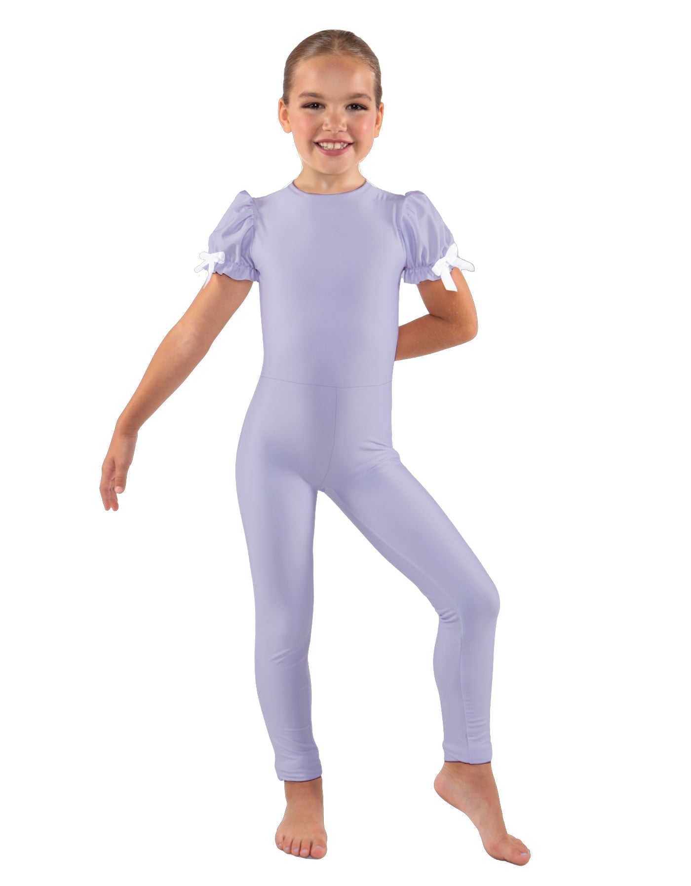 Solid Lycra Puff Sleeve Round Neck Keyhole Unitard