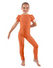 Solid Lycra Puff Sleeve Round Neck Keyhole Unitard