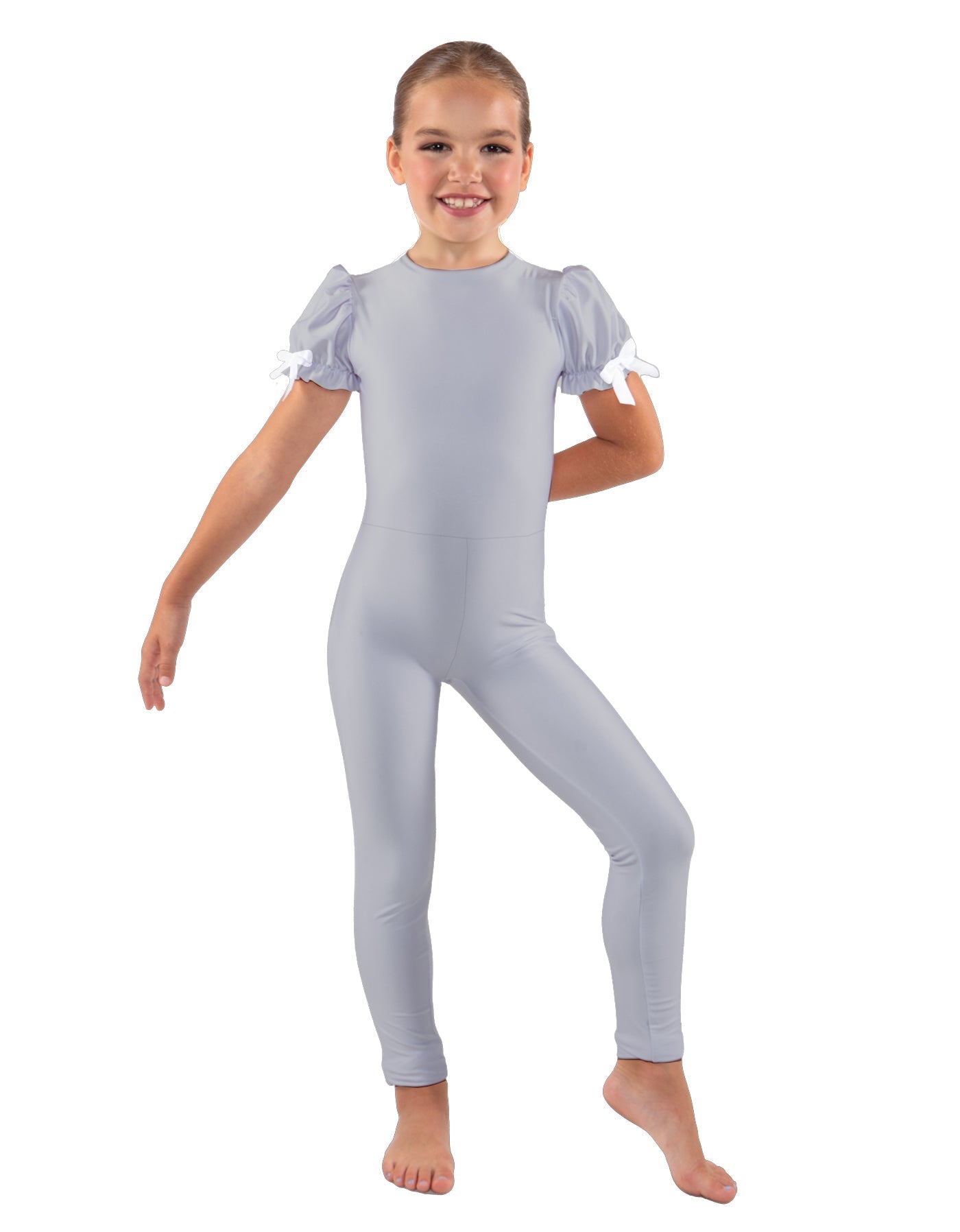 Solid Lycra Puff Sleeve Round Neck Keyhole Unitard