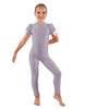 Solid Lycra Puff Sleeve Round Neck Keyhole Unitard