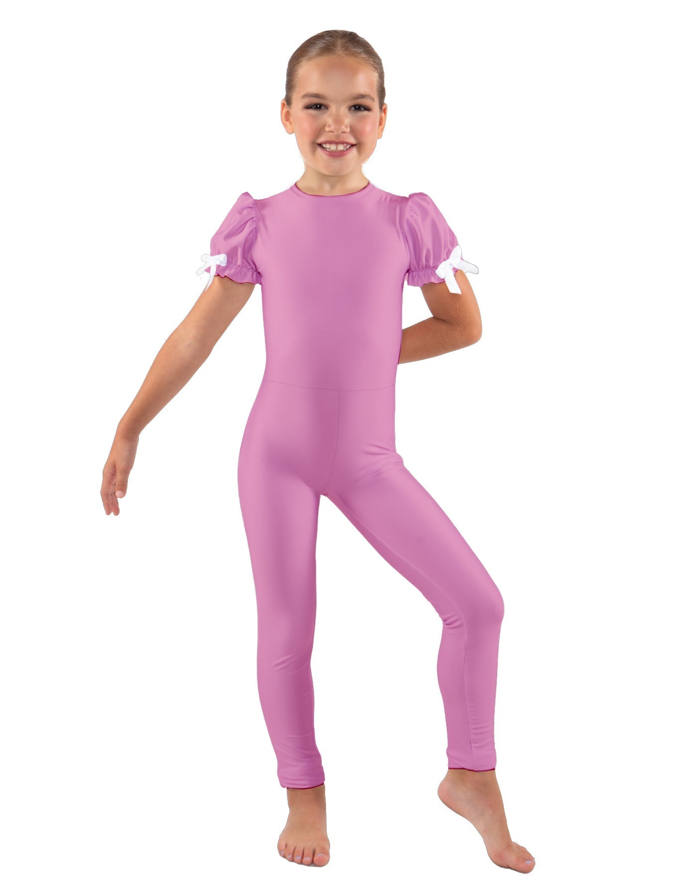 Solid Lycra Puff Sleeve Round Neck Keyhole Unitard