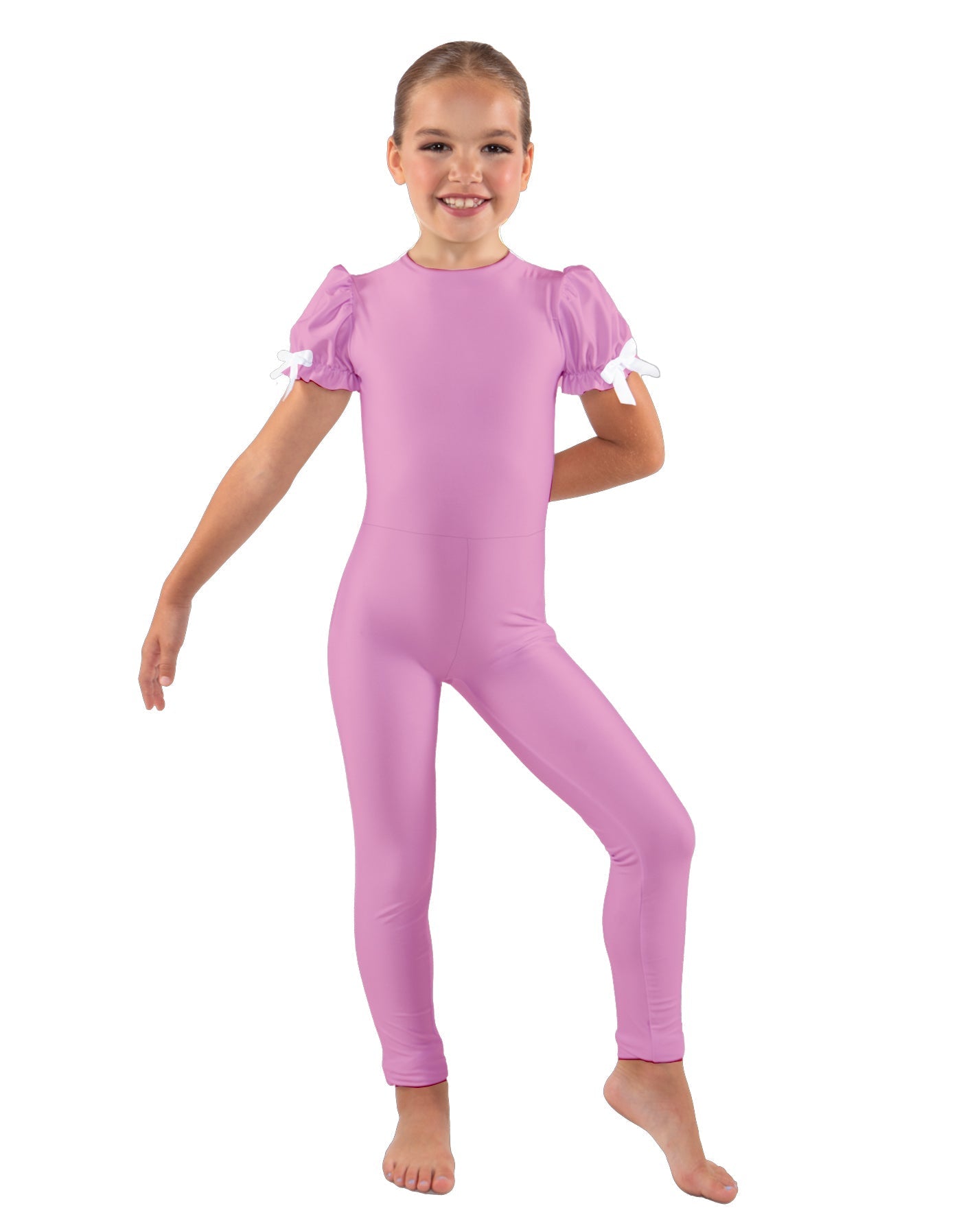Solid Lycra Puff Sleeve Round Neck Keyhole Unitard