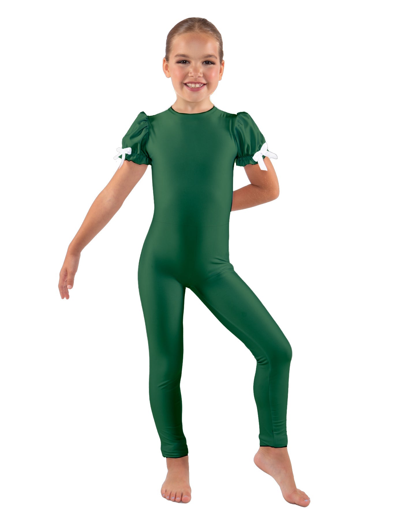 Solid Lycra Puff Sleeve Round Neck Keyhole Unitard