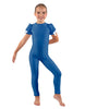 Solid Lycra Puff Sleeve Round Neck Keyhole Unitard