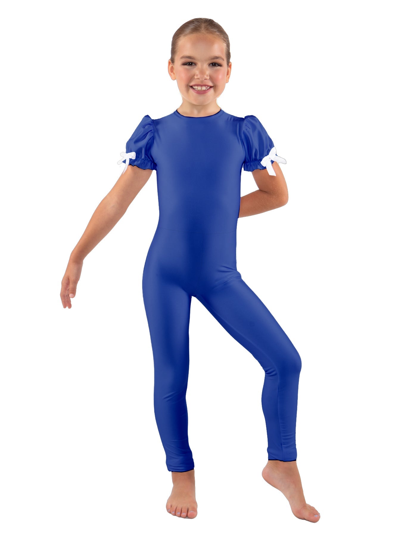 Solid Lycra Puff Sleeve Round Neck Keyhole Unitard