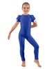 Solid Lycra Puff Sleeve Round Neck Keyhole Unitard