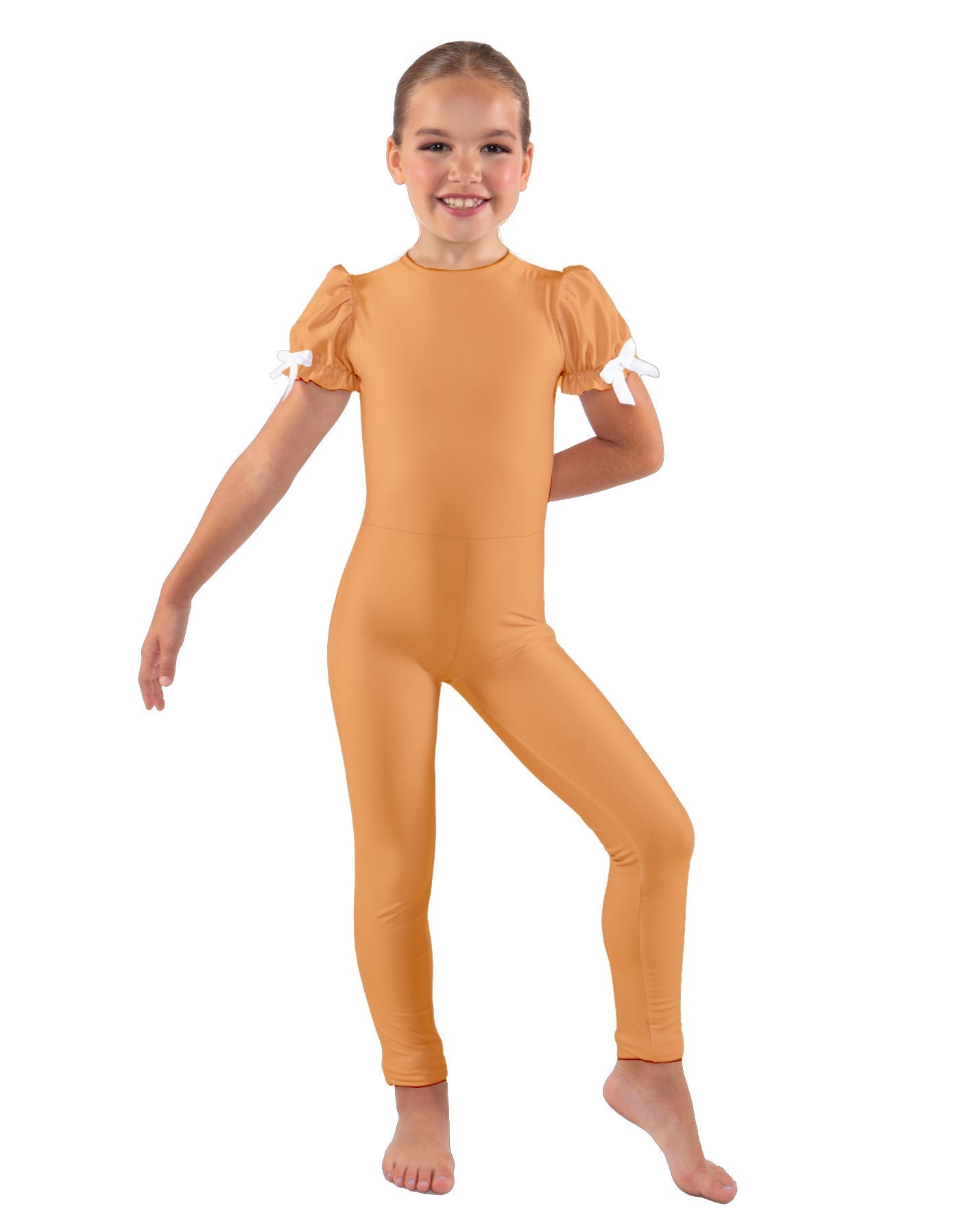 Solid Lycra Puff Sleeve Round Neck Keyhole Unitard