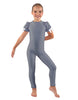 Solid Lycra Puff Sleeve Round Neck Keyhole Unitard