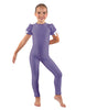 Solid Lycra Puff Sleeve Round Neck Keyhole Unitard
