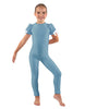 Solid Lycra Puff Sleeve Round Neck Keyhole Unitard