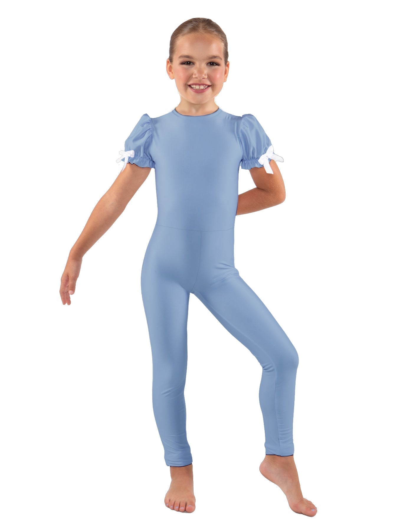 Solid Lycra Puff Sleeve Round Neck Keyhole Unitard