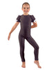 Solid Lycra Puff Sleeve Round Neck Keyhole Unitard