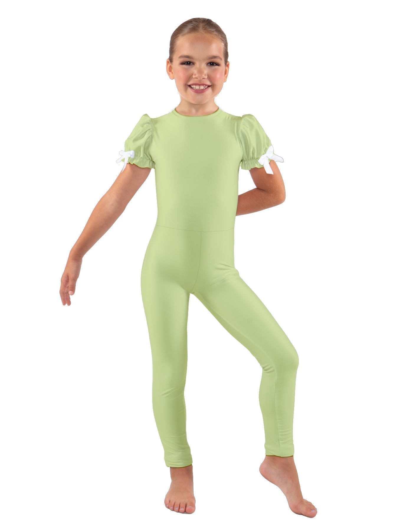 Solid Lycra Puff Sleeve Round Neck Keyhole Unitard