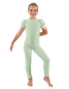 Solid Lycra Puff Sleeve Round Neck Keyhole Unitard