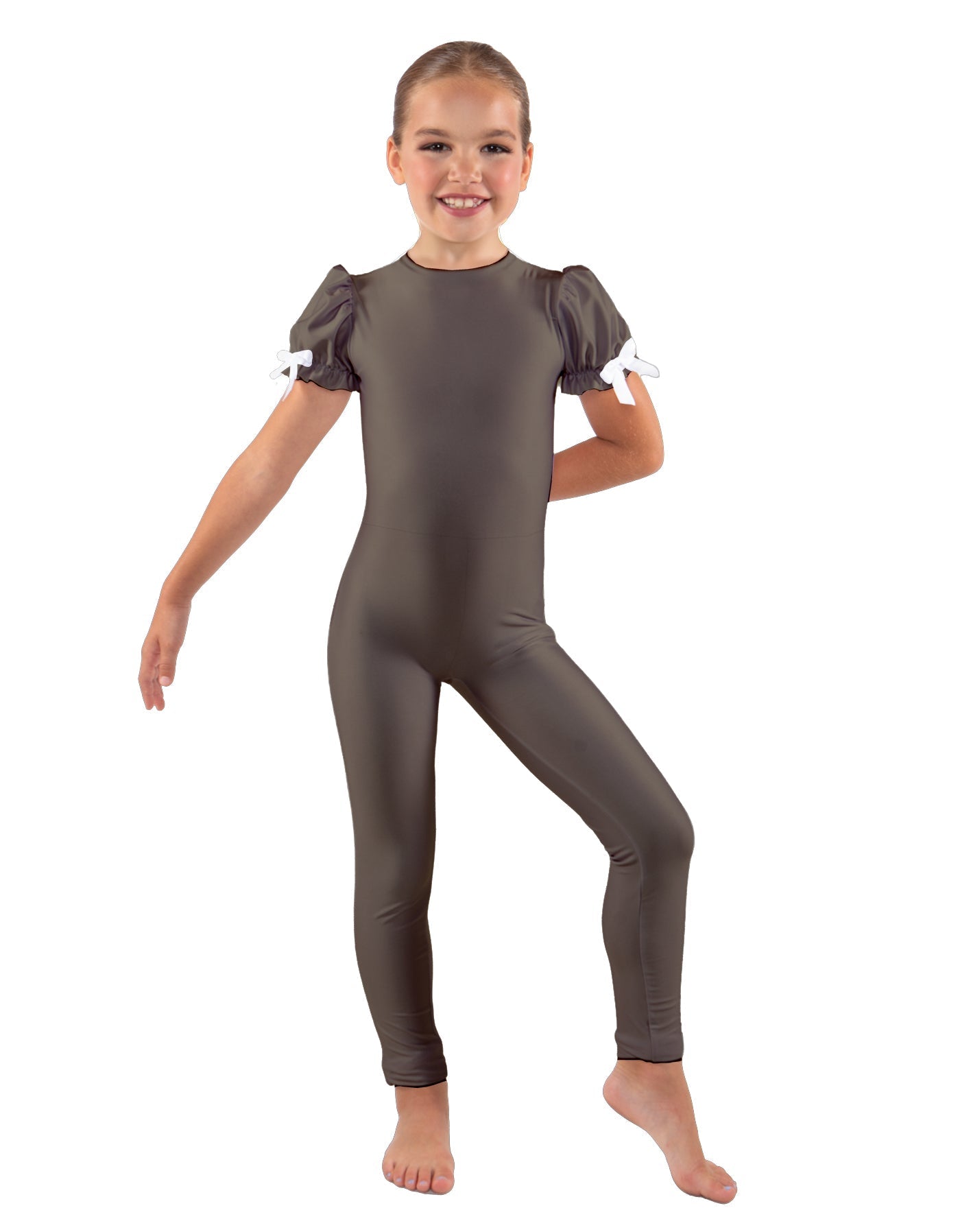 Solid Lycra Puff Sleeve Round Neck Keyhole Unitard