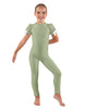Solid Lycra Puff Sleeve Round Neck Keyhole Unitard