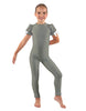 Solid Lycra Puff Sleeve Round Neck Keyhole Unitard
