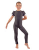 Solid Lycra Puff Sleeve Round Neck Keyhole Unitard