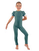 Solid Lycra Puff Sleeve Round Neck Keyhole Unitard