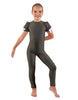 Solid Lycra Puff Sleeve Round Neck Keyhole Unitard