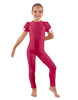 Solid Lycra Puff Sleeve Round Neck Keyhole Unitard
