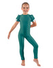 Solid Lycra Puff Sleeve Round Neck Keyhole Unitard