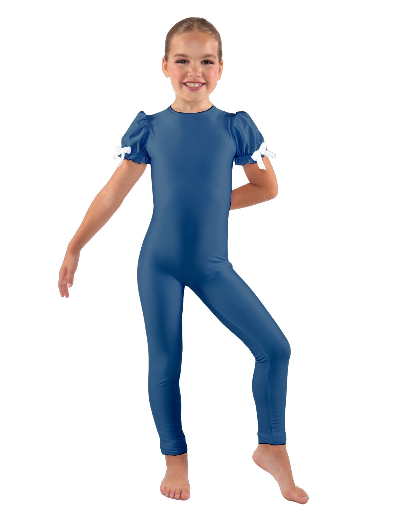 Solid Lycra Puff Sleeve Round Neck Keyhole Unitard