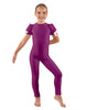 Solid Lycra Puff Sleeve Round Neck Keyhole Unitard