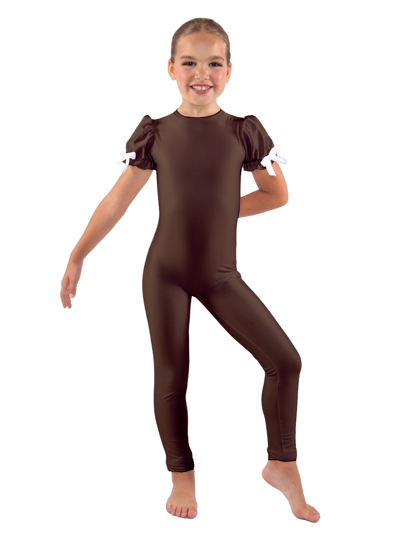 Solid Lycra Puff Sleeve Round Neck Keyhole Unitard