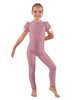 Solid Lycra Puff Sleeve Round Neck Keyhole Unitard