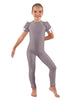 Solid Lycra Puff Sleeve Round Neck Keyhole Unitard