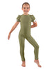 Solid Lycra Puff Sleeve Round Neck Keyhole Unitard