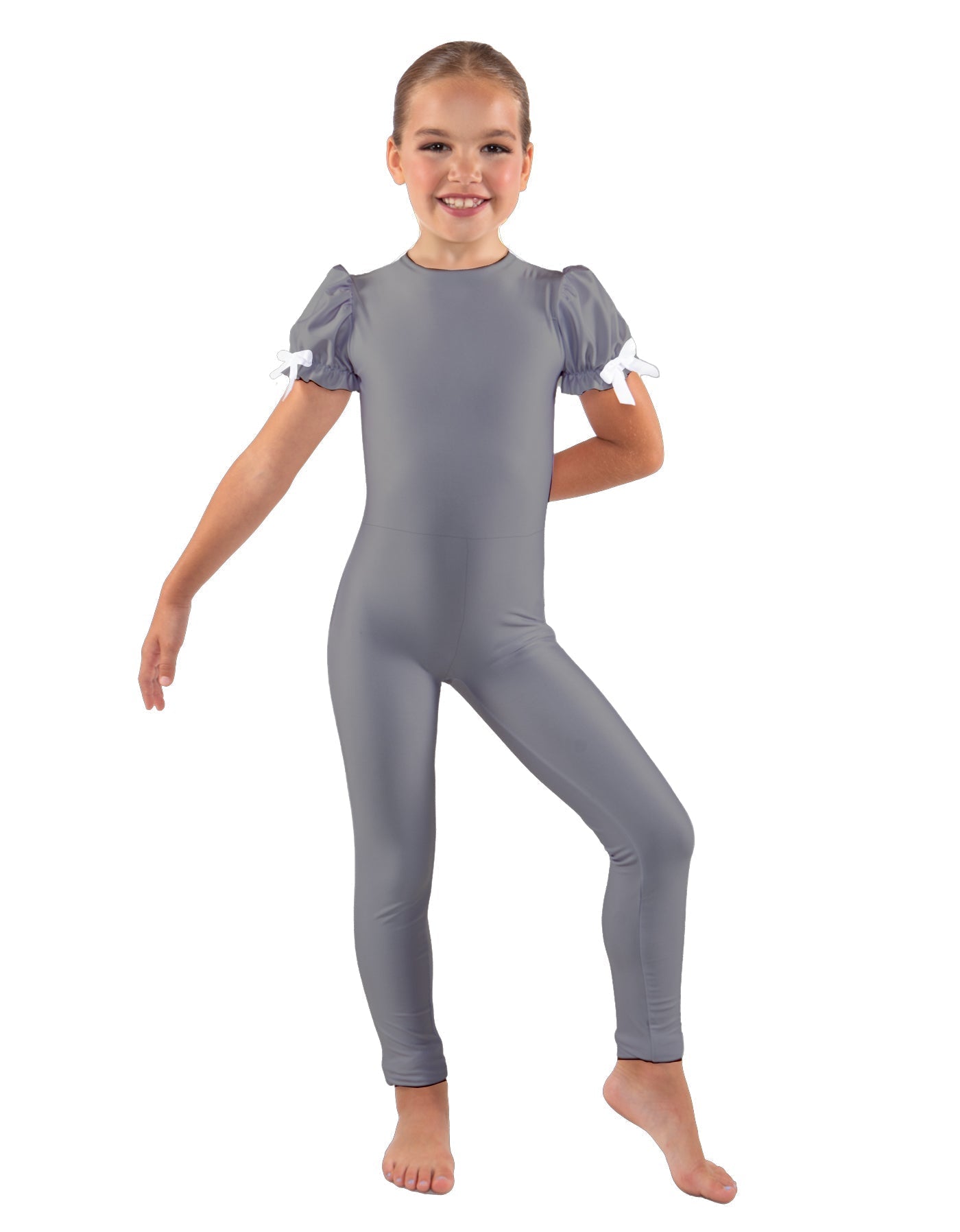 Solid Lycra Puff Sleeve Round Neck Keyhole Unitard