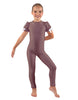 Solid Lycra Puff Sleeve Round Neck Keyhole Unitard