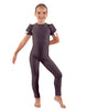 Solid Lycra Puff Sleeve Round Neck Keyhole Unitard