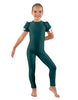 Solid Lycra Puff Sleeve Round Neck Keyhole Unitard