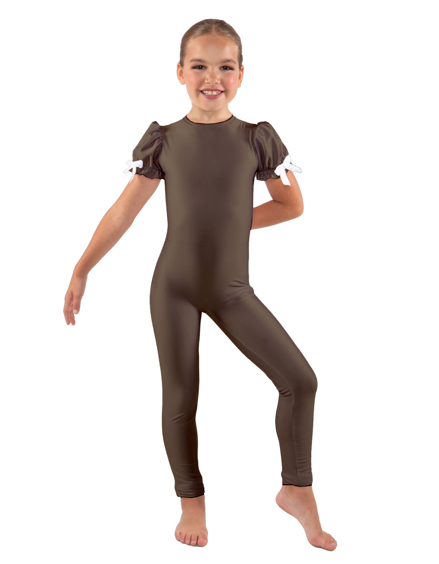 Solid Lycra Puff Sleeve Round Neck Keyhole Unitard