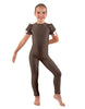 Solid Lycra Puff Sleeve Round Neck Keyhole Unitard